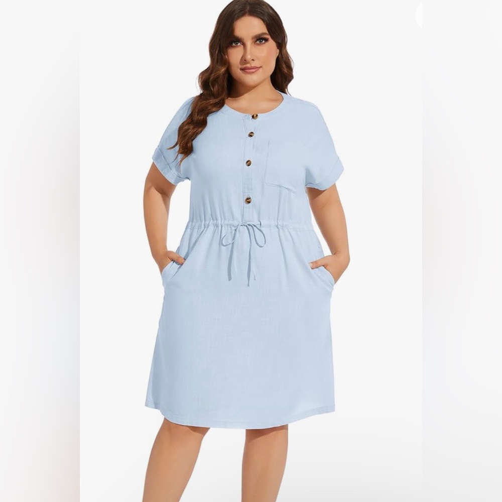 Women's Vikyan Short Sleeve Button Down Midi Casual Front Tie Shirt Dres…